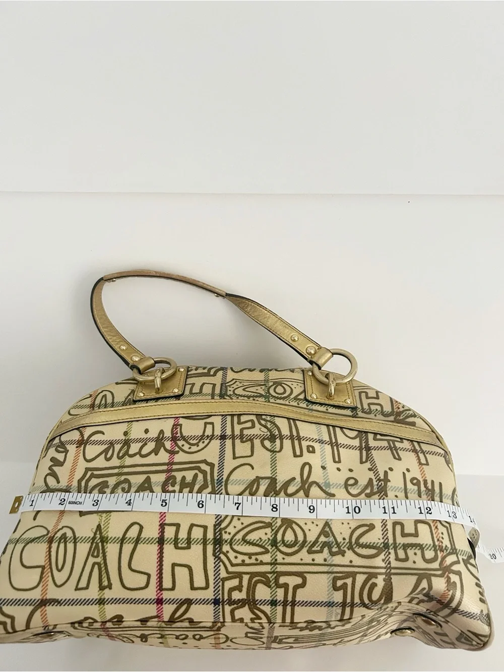 Vintage Coach Poppy Chelsea Graffiti Gold Tattersall Dome Satchel Purse
